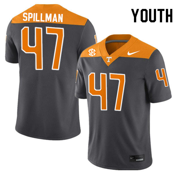 Youth #47 Edwin Spillman Tennessee Volunteers College Football Jerseys Stitched-Anthracite